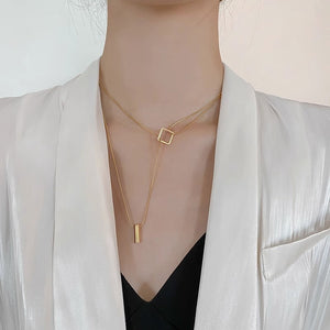 Luxe Titanium Steel Gold Snake Bone Layered Necklace | Non-Tarnish Geometric Square & Bar Pendant | Adjustable Minimalist Jewelry for Women Luxamart . Shop