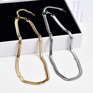 Luxe Gold & Silver Snake Bone Layered Necklace for Women UAE | Non-Tarnish Titanium Steel Geometric Pendant | Adjustable Minimalist Jewelry Dubai Luxamart . Shop