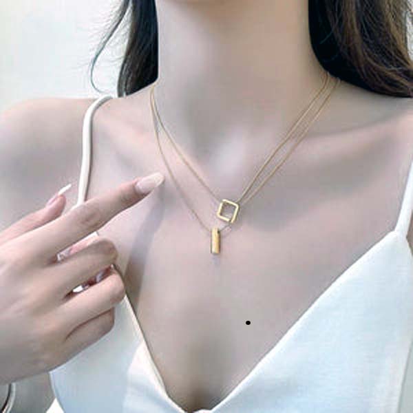 Luxe Titanium Steel Gold Snake Bone Layered Necklace | Non-Tarnish Geometric Square & Bar Pendant | Adjustable Minimalist Jewelry for Women Luxamart . Shop