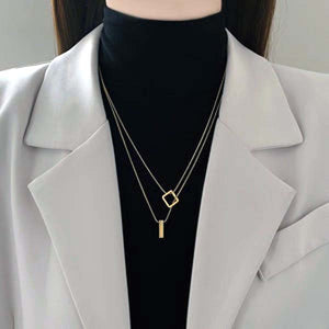 Luxe Titanium Steel Gold Snake Bone Layered Necklace | Non-Tarnish Geometric Square & Bar Pendant | Adjustable Minimalist Jewelry for Women Luxamart . Shop