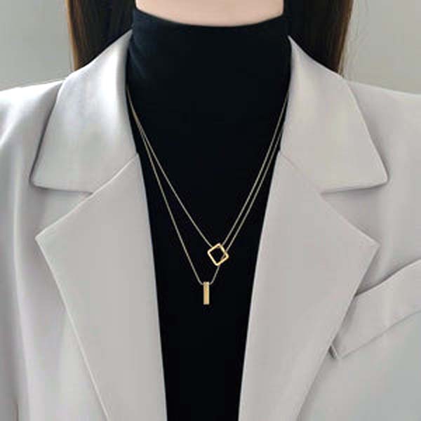 Luxe Titanium Steel Gold Snake Bone Layered Necklace | Non-Tarnish Geometric Square & Bar Pendant | Adjustable Minimalist Jewelry for Women Luxamart . Shop